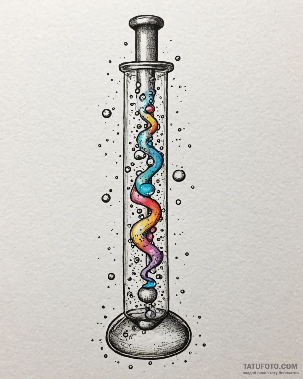 A whimsical bubble in a test tube, scientific... - эскиз тату (№1753101244_0, 21.07.2025 12:34) — Tatufoto.com