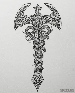 Barbarian's battle-axe with a nordic knotwork... - эскиз тату (№1753101329_0, 21.07.2025 12:35) — Tatufoto.com