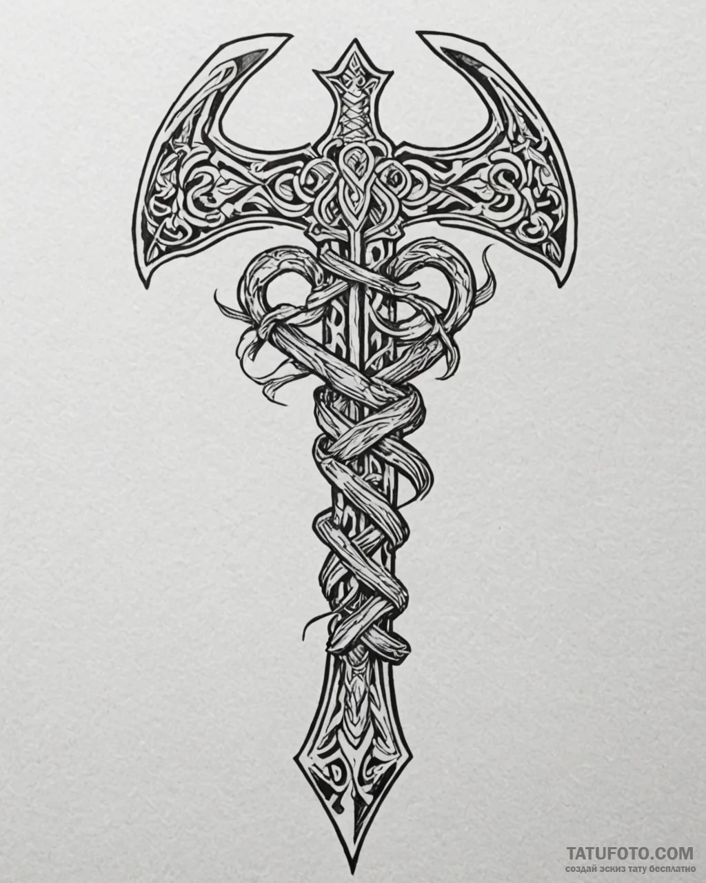 Barbarian's battle-axe with a nordic knotwork... - эскиз тату (№1753101329_0, 21.07.2025 12:35) — Tatufoto.com