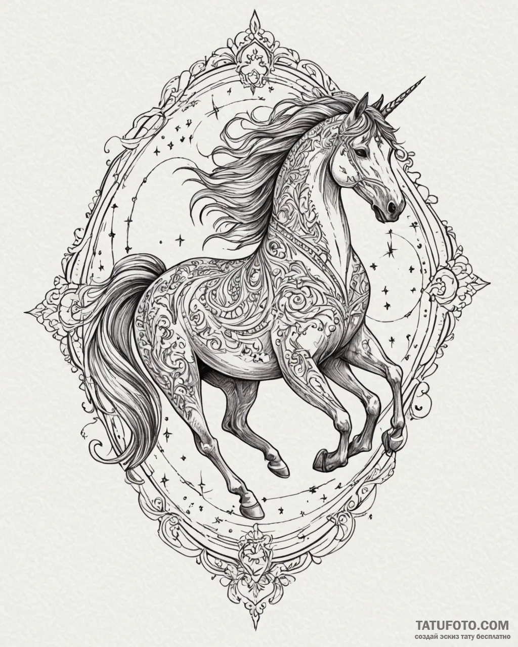 Astral horse galloping through stars, concept... - эскиз тату (№1753101666_0, 21.07.2025 12:41) — Tatufoto.com