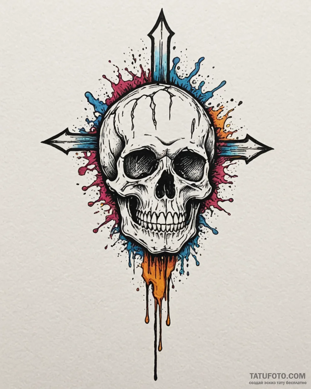 Apocalyptic skull melting in acid rain, tatto... - эскиз тату (№1753101750_0, 21.07.2025 12:42) — Tatufoto.com