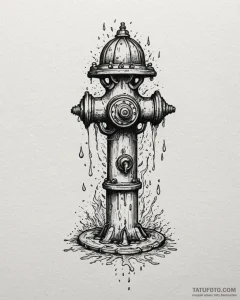Fire hydrant bursting with a torrent of liqui... - эскиз тату (№1753102426_0, 21.07.2025 12:53) — Tatufoto.com