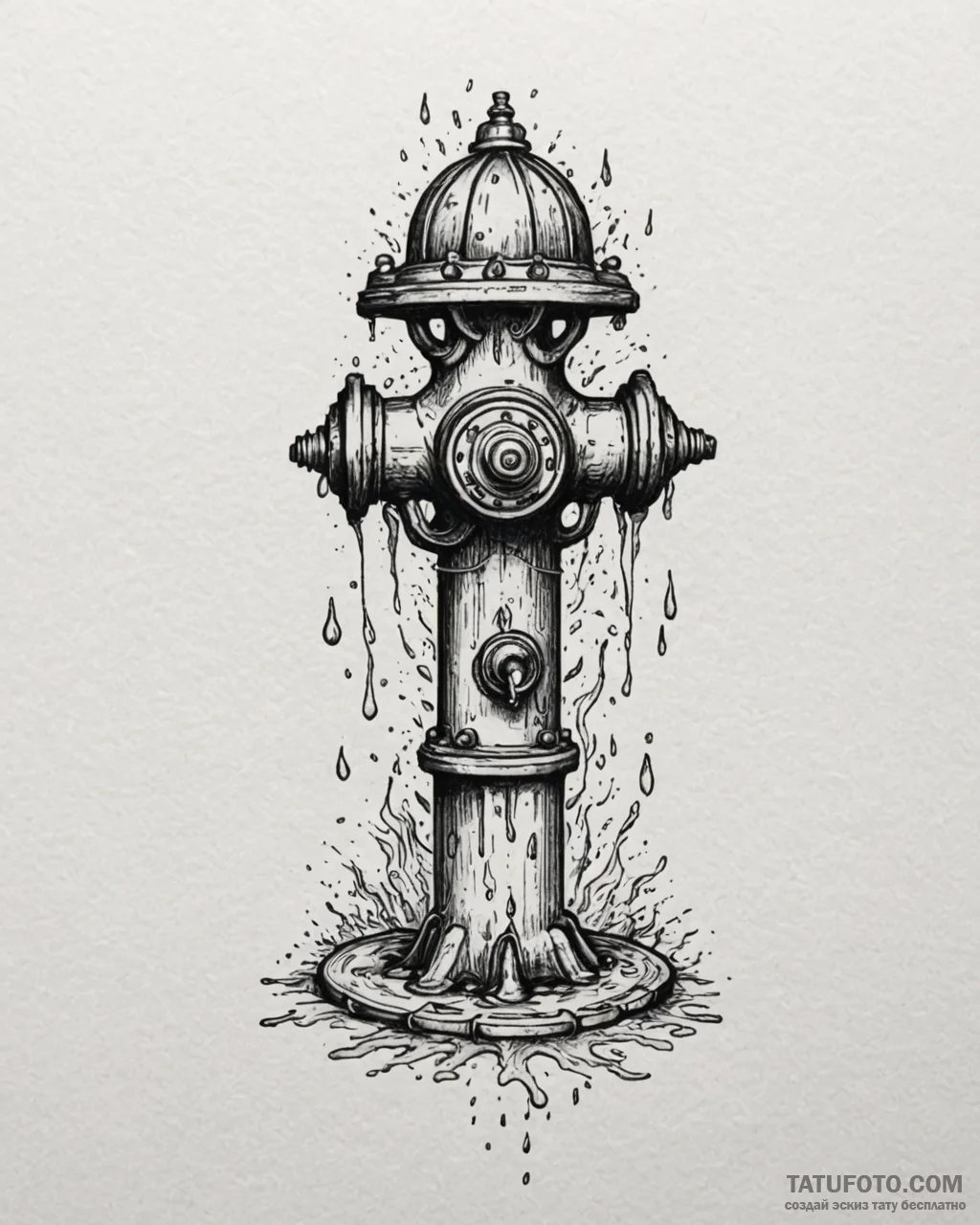 Fire hydrant bursting with a torrent of liqui... - эскиз тату (№1753102426_0, 21.07.2025 12:53) — Tatufoto.com