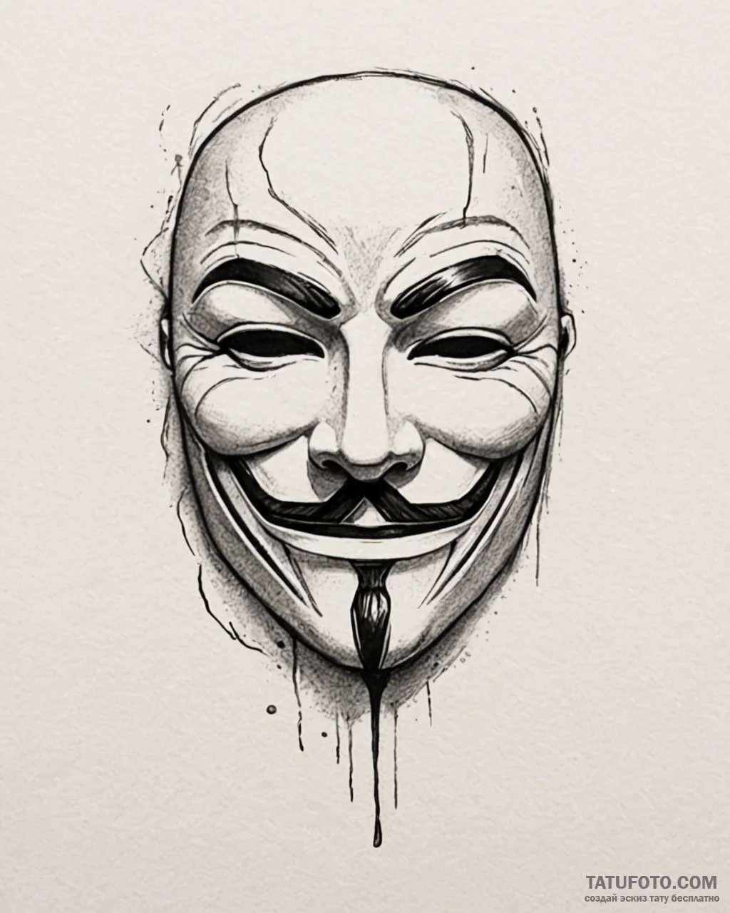 V’s mask from v for vendetta, tattoo line art… — эскиз тату (№1753107336_0, 21.07.2025 14:15) — Tatufoto.com