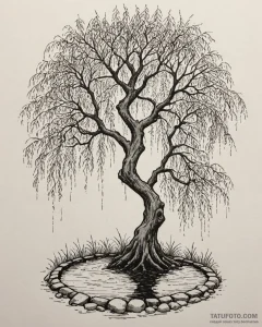 Weeping willow tree, its branches gently touc... - эскиз тату (№1753107420_0, 21.07.2025 14:17) — Tatufoto.com