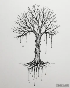 Amber tree dripping with sap, tattoo line art... - эскиз тату (№1753107506_0, 21.07.2025 14:18) — Tatufoto.com