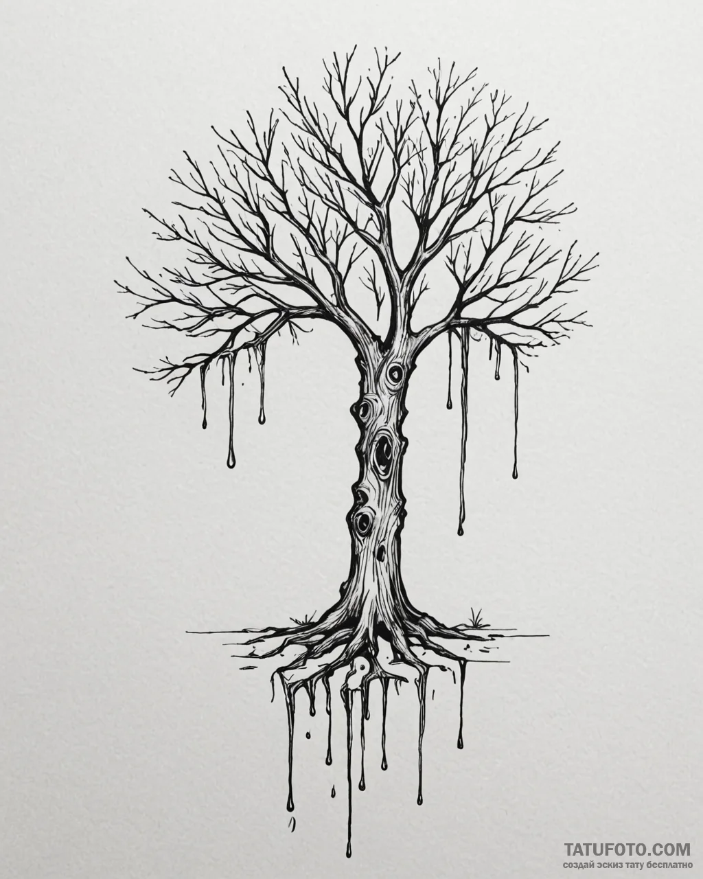 Amber tree dripping with sap, tattoo line art... - эскиз тату (№1753107506_0, 21.07.2025 14:18) — Tatufoto.com