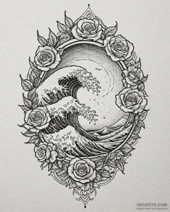 Tsunami wave in the style of hokusai, tattoo... - эскиз тату (№1753107591_0, 21.07.2025 14:19) — Tatufoto.com