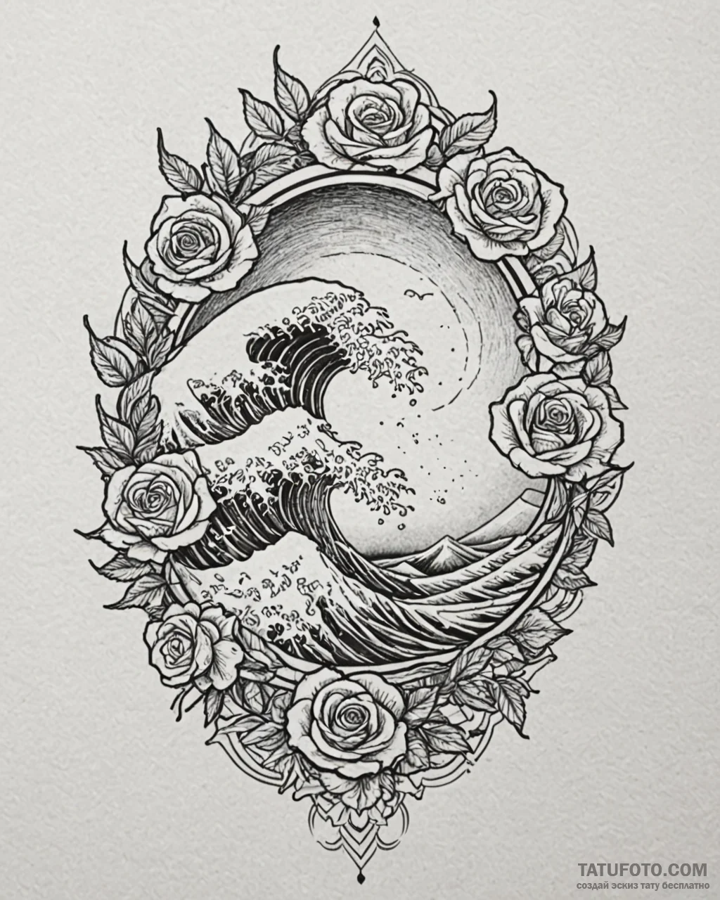 Tsunami wave in the style of hokusai, tattoo... - эскиз тату (№1753107591_0, 21.07.2025 14:19) — Tatufoto.com