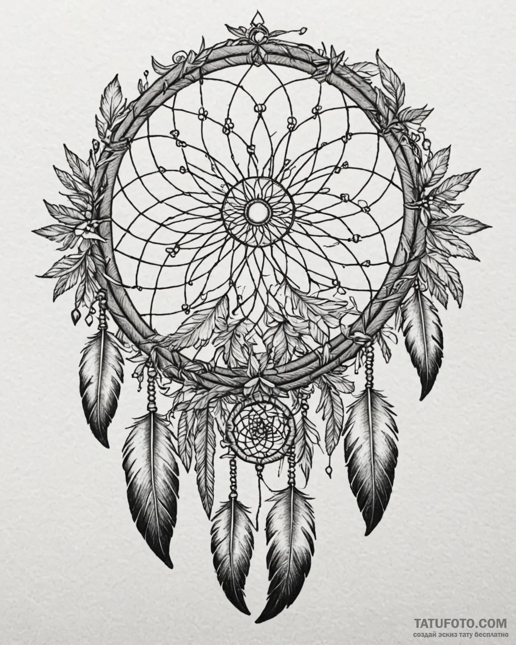 Dreamcatcher pierced by arrows, ink illustrat... - эскиз тату (№1753107761_0, 21.07.2025 14:22) — Tatufoto.com