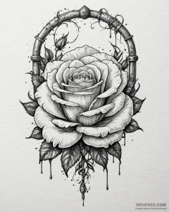Engraved rose beneath spectral gate, artistic... - эскиз тату (№1753107845_0, 21.07.2025 14:24) — Tatufoto.com