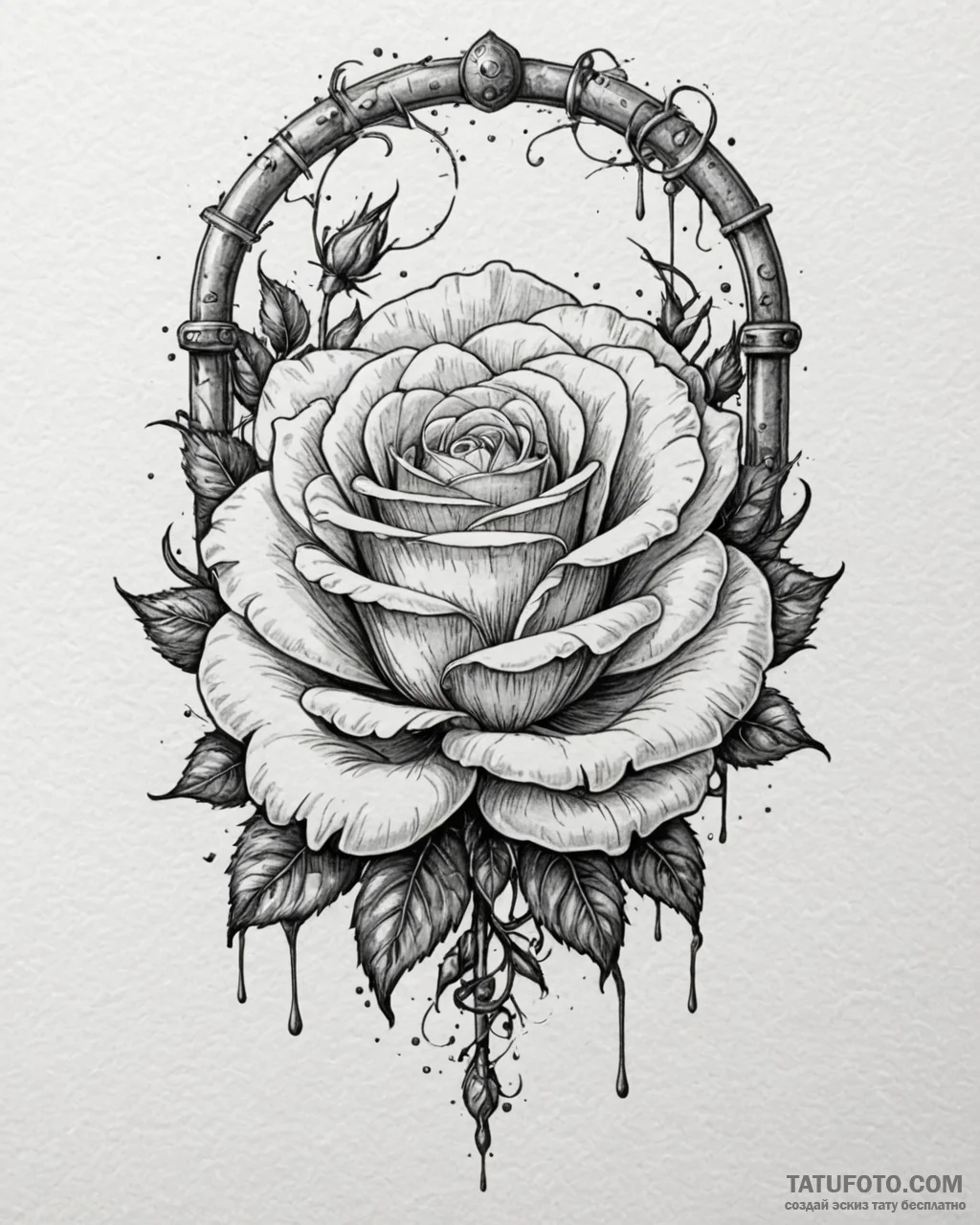 Engraved rose beneath spectral gate, artistic... - эскиз тату (№1753107845_0, 21.07.2025 14:24) — Tatufoto.com