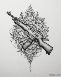 Ak-47 machine gun, concept art for tattoo, so... - эскиз тату (№1753108355_0, 21.07.2025 14:32) — Tatufoto.com