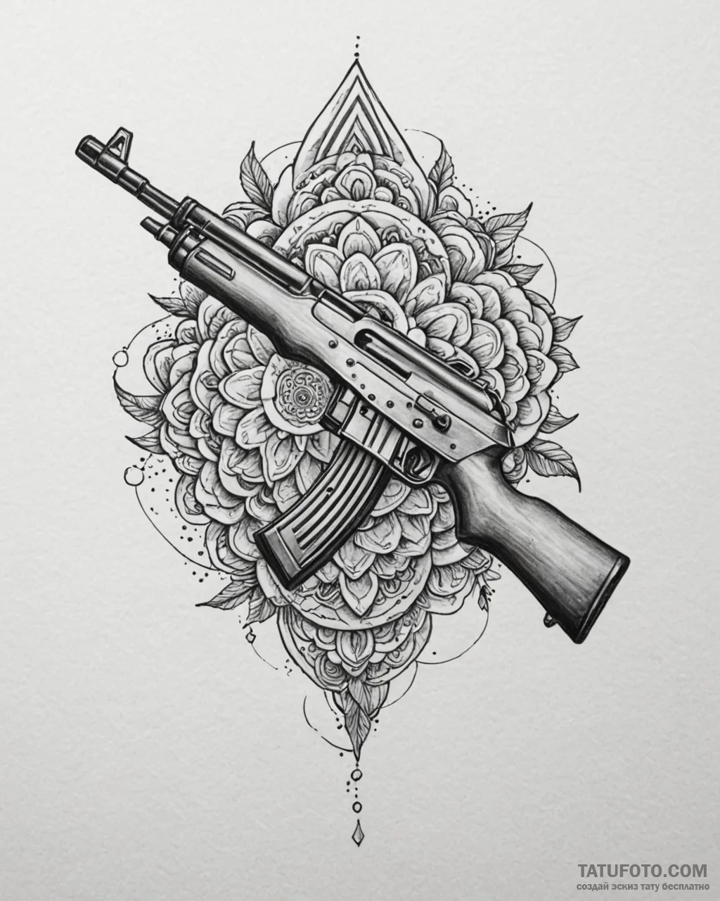 Ak-47 machine gun, concept art for tattoo, so… — эскиз тату (№1753108355_0, 21.07.2025 14:32) — Tatufoto.com