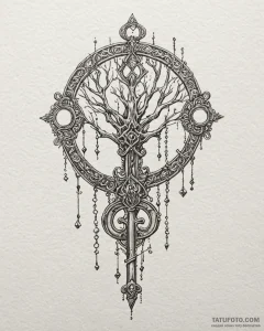 Bone key unlocking spectral gate, tattoo draw... - эскиз тату (№1753108521_0, 21.07.2025 14:35) — Tatufoto.com