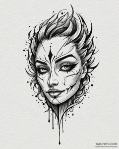 Broken mask releasing shadow, tattoo line art... - эскиз тату (№1753108863_0, 21.07.2025 14:41) — Tatufoto.com