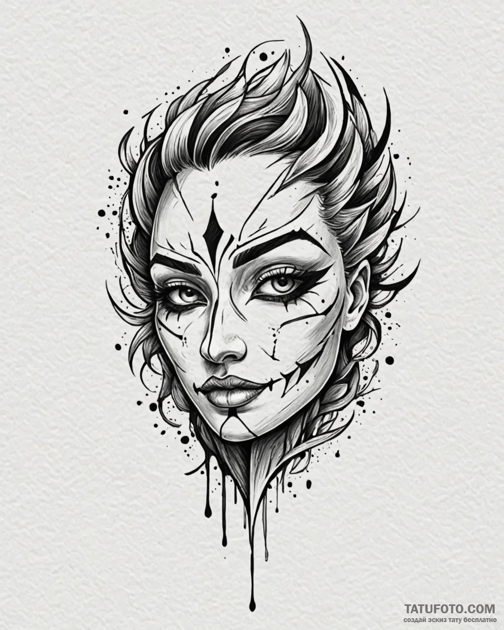 Broken mask releasing shadow, tattoo line art... - эскиз тату (№1753108863_0, 21.07.2025 14:41) — Tatufoto.com
