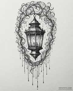 Rain-soaked lantern swinging in storm, concep... - эскиз тату (№1753109287_0, 21.07.2025 14:48) — Tatufoto.com