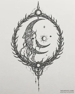 Moon crown entwined with thorns, tattoo drawi... - эскиз тату (№1753109627_0, 21.07.2025 14:53) — Tatufoto.com