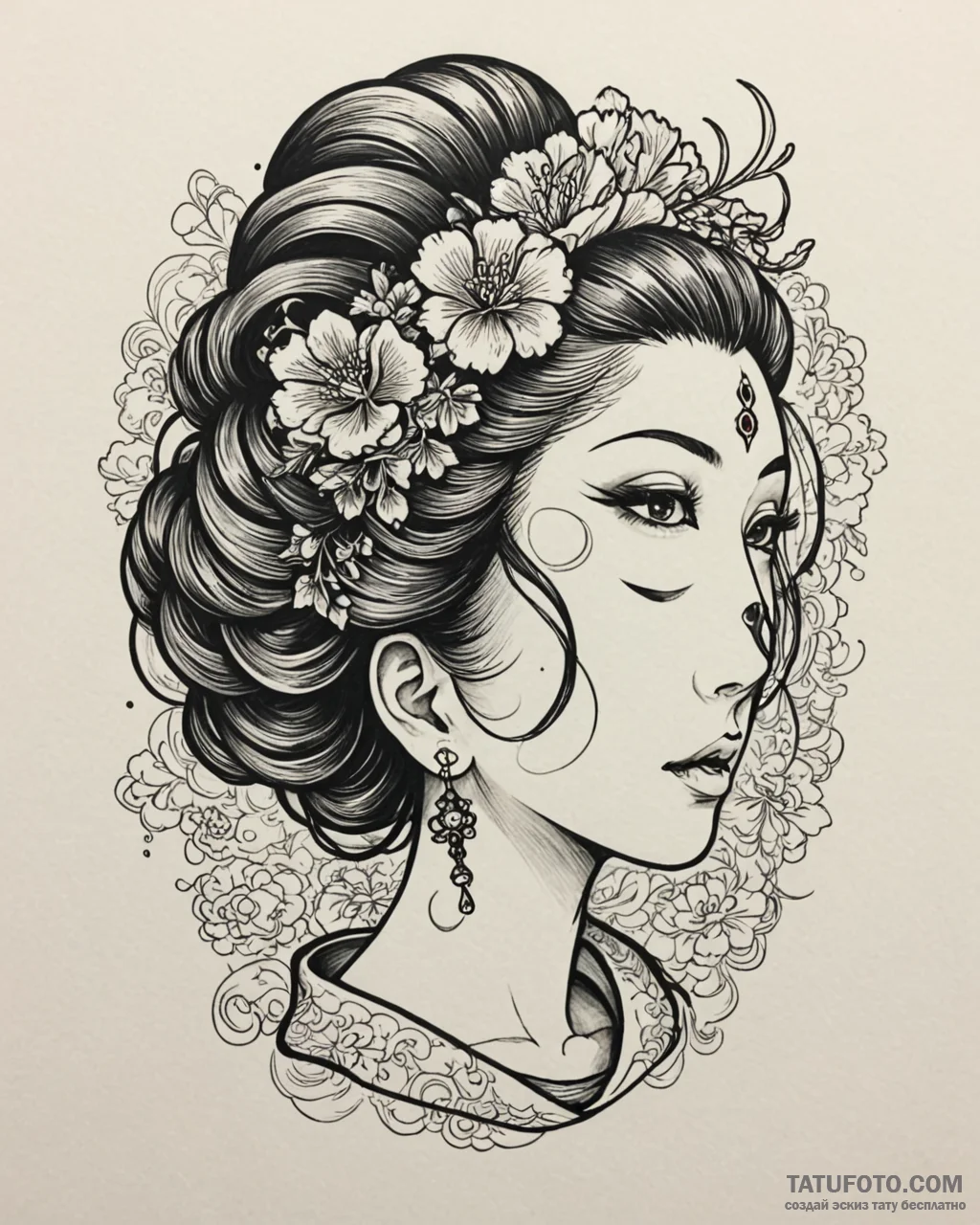Jade comb in a geisha's hair, tattoo flash sh... - эскиз тату (№1753109796_0, 21.07.2025 14:56) — Tatufoto.com