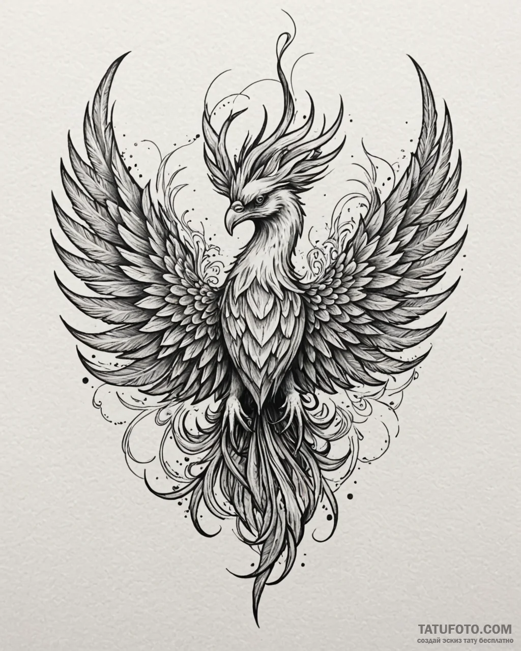 Ashen phoenix with steel feathers, concept ar... - эскиз тату (№1753110390_0, 21.07.2025 15:06) — Tatufoto.com