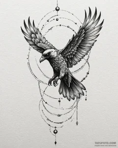 Cosmic raven flying through rift, artistic ta... - эскиз тату (№1753110559_0, 21.07.2025 15:09) — Tatufoto.com