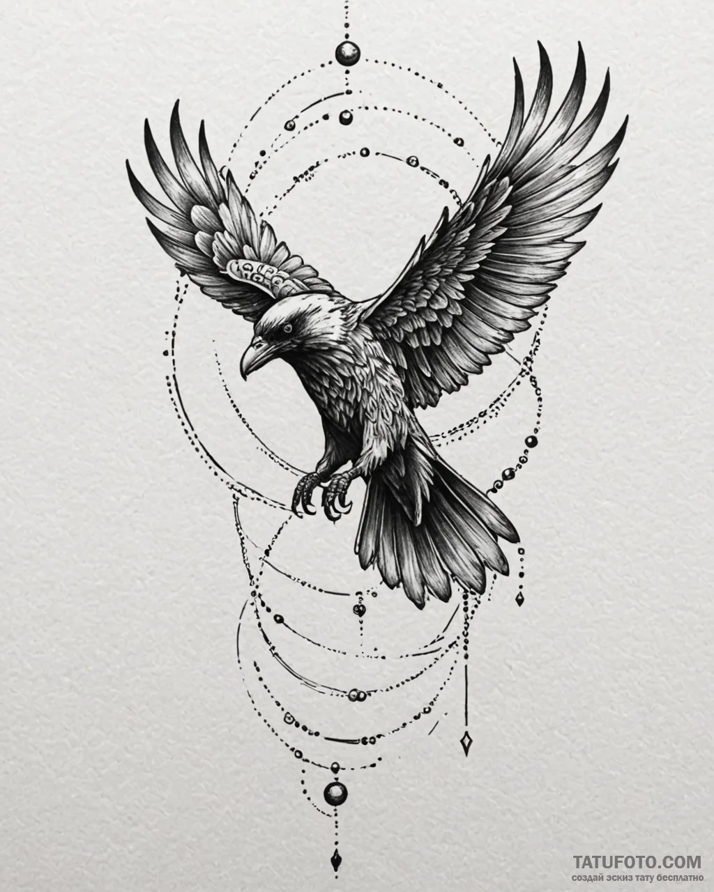 Cosmic raven flying through rift, artistic ta… — эскиз тату (№1753110559_0, 21.07.2025 15:09) — Tatufoto.com