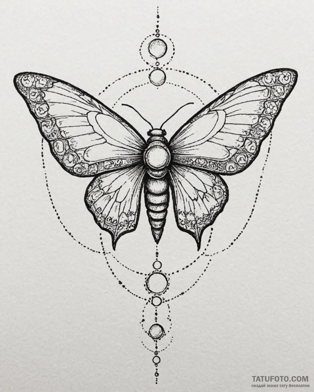 Celestial moth with moon phases detailed on i... - эскиз тату (№1753110897_0, 21.07.2025 15:14) — Tatufoto.com