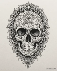 Keyhole within iron skull, ink illustration f... - эскиз тату (№1753111066_0, 21.07.2025 15:17) — Tatufoto.com