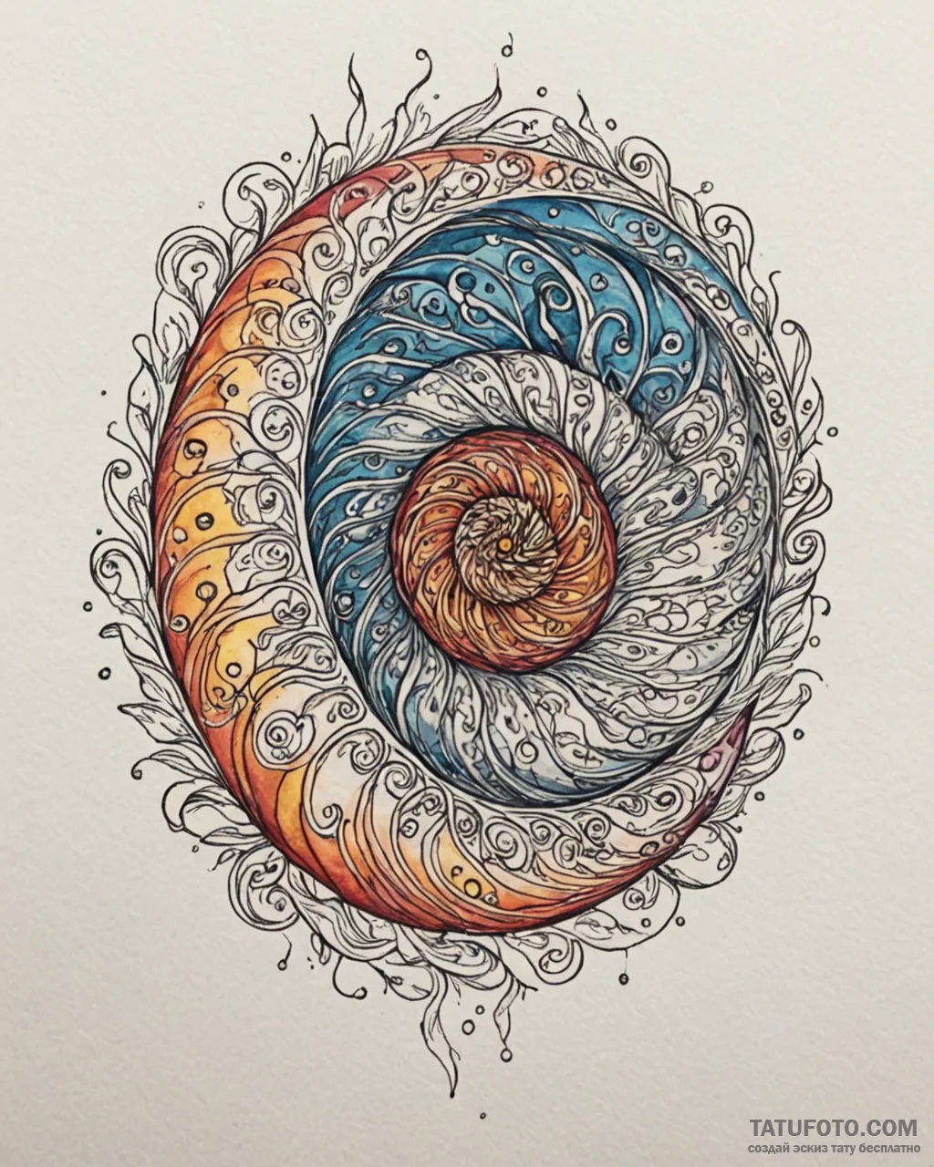 Nautilus shell with chambers filled with nebu... - эскиз тату (№1753111404_0, 21.07.2025 15:23) — Tatufoto.com