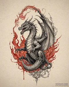 Dragon rider in spectral flames, tattoo sketc... - эскиз тату (№1753111489_0, 21.07.2025 15:24) — Tatufoto.com