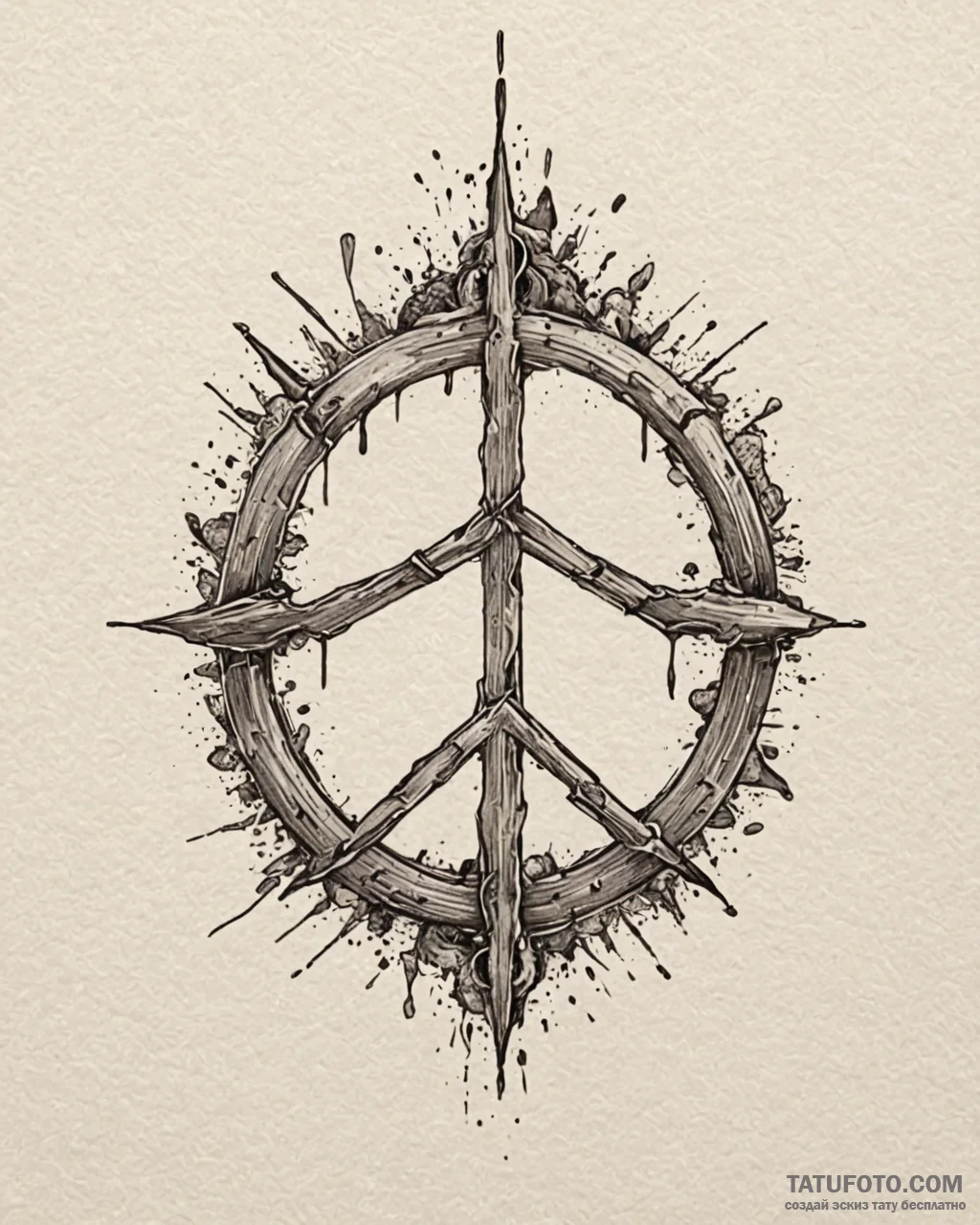 The peace symbol made from broken weapons, in… — эскиз тату (№1753111574_0, 21.07.2025 15:26) — Tatufoto.com