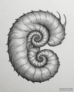 Nautilus shell, its spiral following the gold... - эскиз тату (№1753111997_0, 21.07.2025 15:33) — Tatufoto.com