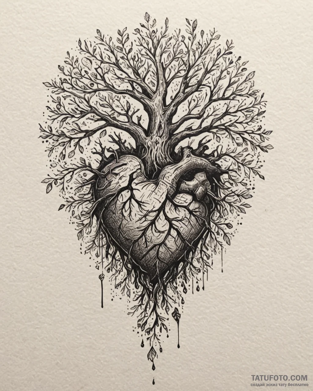 Etched heart beneath spectral tree, tattoo sk... - эскиз тату (№1753112589_0, 21.07.2025 15:43) — Tatufoto.com
