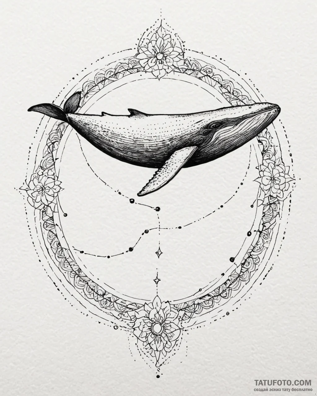 Whale breaching from an ocean of stars, ink i… — эскиз тату (№1753113099_0, 21.07.2025 15:51) — Tatufoto.com