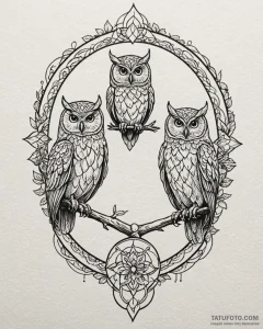 Graveyard gate guarded by two stone owls, tat... - эскиз тату (№1753113268_0, 21.07.2025 15:54) — Tatufoto.com