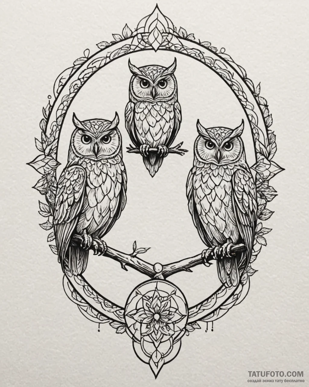 Graveyard gate guarded by two stone owls, tat... - эскиз тату (№1753113268_0, 21.07.2025 15:54) — Tatufoto.com