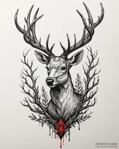 Arcane deer with branches for antlers, tattoo... - эскиз тату (№1753113353_0, 21.07.2025 15:55) — Tatufoto.com