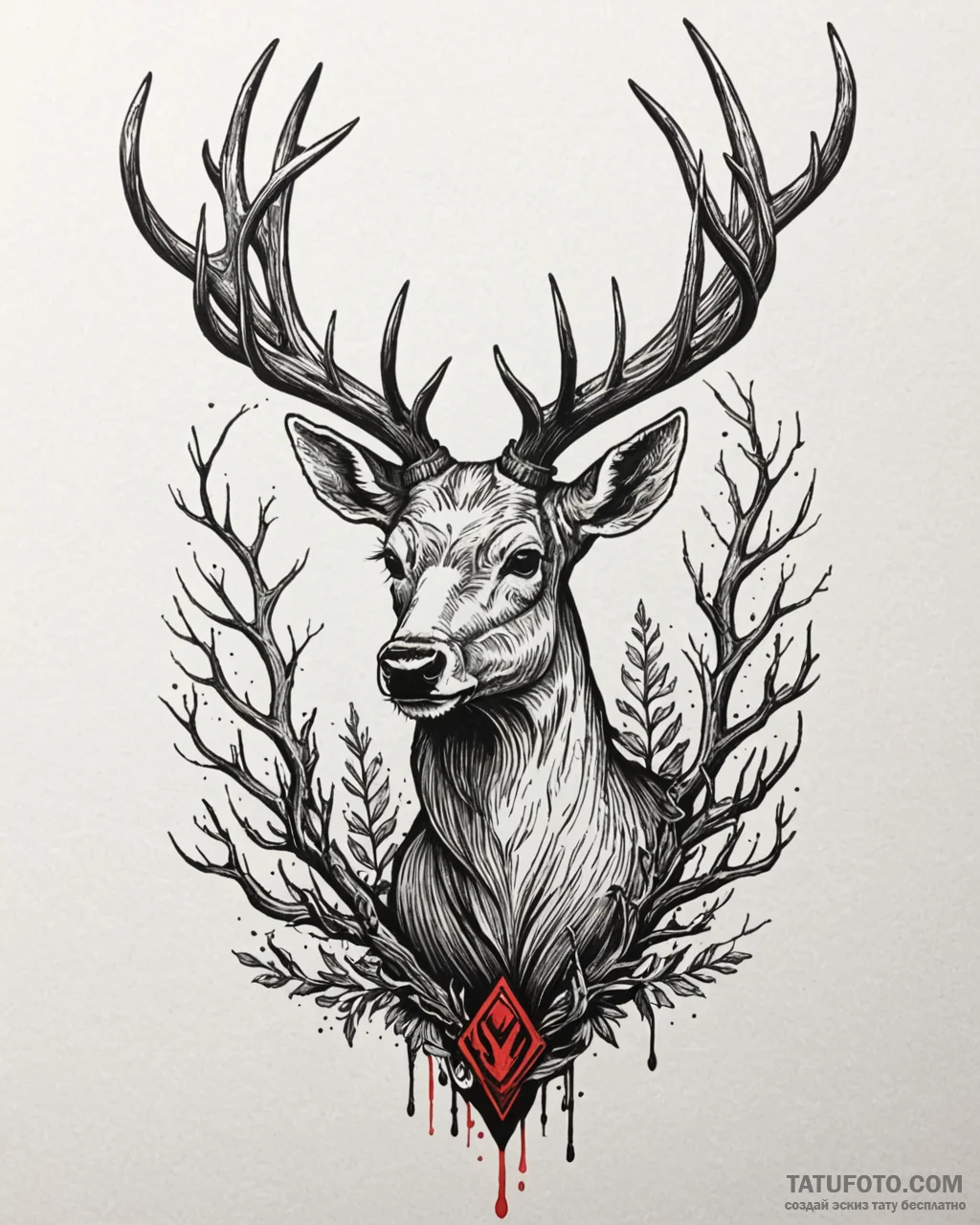 Arcane deer with branches for antlers, tattoo... - эскиз тату (№1753113353_0, 21.07.2025 15:55) — Tatufoto.com