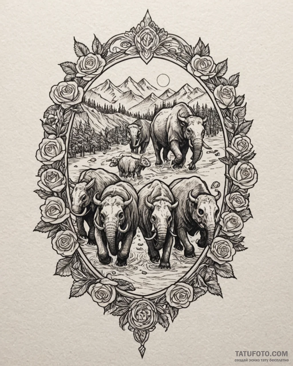 Eskiz.to, tattoo sketch, ice age herd running... - эскиз тату (№1753114198_0, 21.07.2025 16:09) — Tatufoto.com