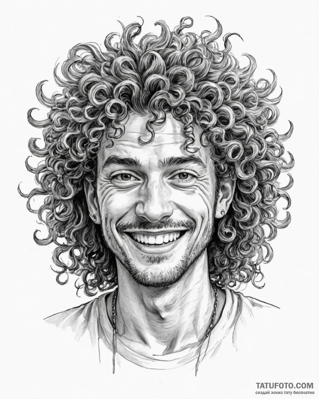 Tattoo sketch, alberto with wild curly hair a... - эскиз тату (№1753114450_0, 21.07.2025 16:14) — Tatufoto.com