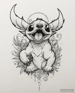 Tattoo sketch, stitch roaring playfully, wild... - эскиз тату (№1753114619_0, 21.07.2025 16:16) — Tatufoto.com