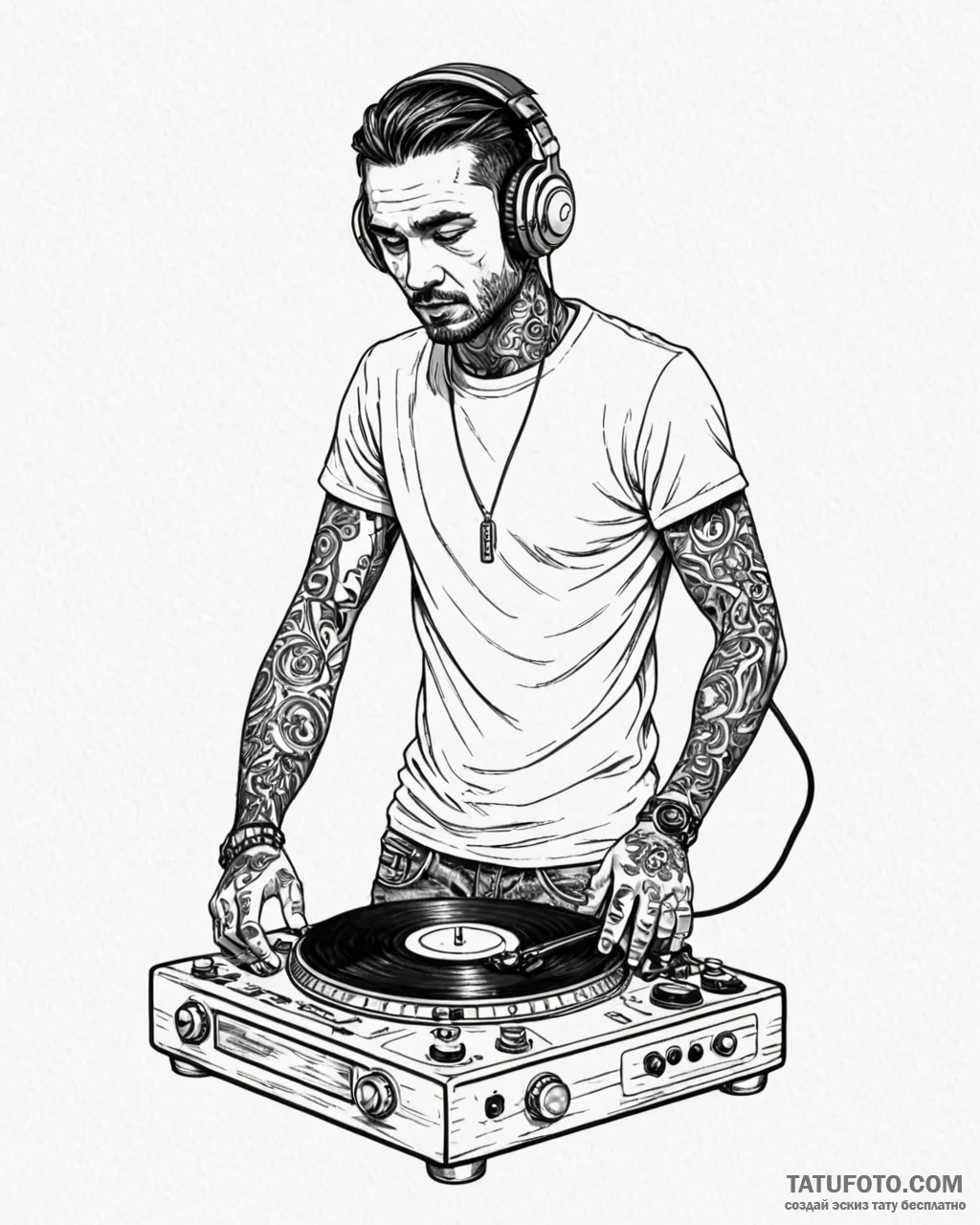 Tat tattoo sketch, dj’s turntable with pulsin... - эскиз тату (№1753114787_0, 21.07.2025 16:19) — Tatufoto.com