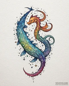 Tattoo sketch, sea monster tails sparkling wi... - эскиз тату (№1753114871_0, 21.07.2025 16:21) — Tatufoto.com