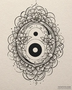 Tattoo sketch, yin-yang symbol with lotus pet... - эскиз тату (№1753115124_0, 21.07.2025 16:25) — Tatufoto.com