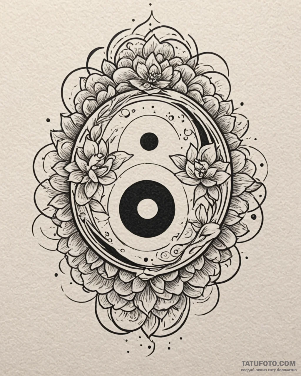 Tattoo sketch, yin-yang symbol with lotus pet... - эскиз тату (№1753115124_0, 21.07.2025 16:25) — Tatufoto.com