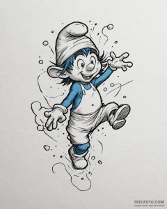 Tattoo sketch, clumsy smurf falling with play... - эскиз тату (№1753115293_0, 21.07.2025 16:28) — Tatufoto.com