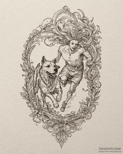 Tattoo sketch, obelix and dog dogmatix runnin... - эскиз тату (№1753115461_0, 21.07.2025 16:31) — Tatufoto.com