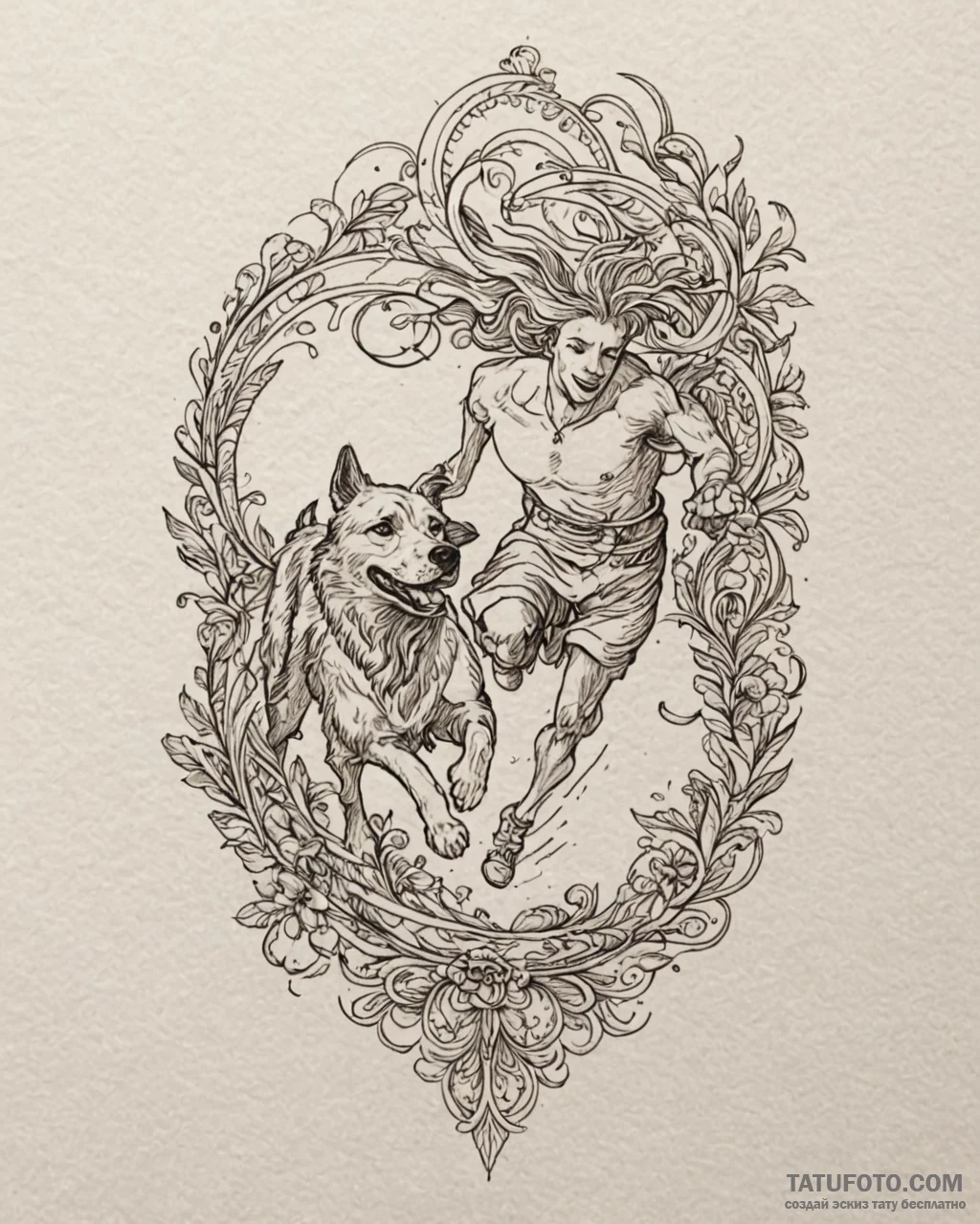 Tattoo sketch, obelix and dog dogmatix runnin... - эскиз тату (№1753115461_0, 21.07.2025 16:31) — Tatufoto.com