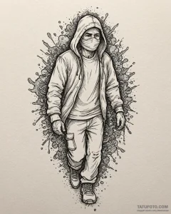 Eskiz.to, tattoo sketch, manny walking with s... - эскиз тату (№1753115969_0, 21.07.2025 16:39) — Tatufoto.com
